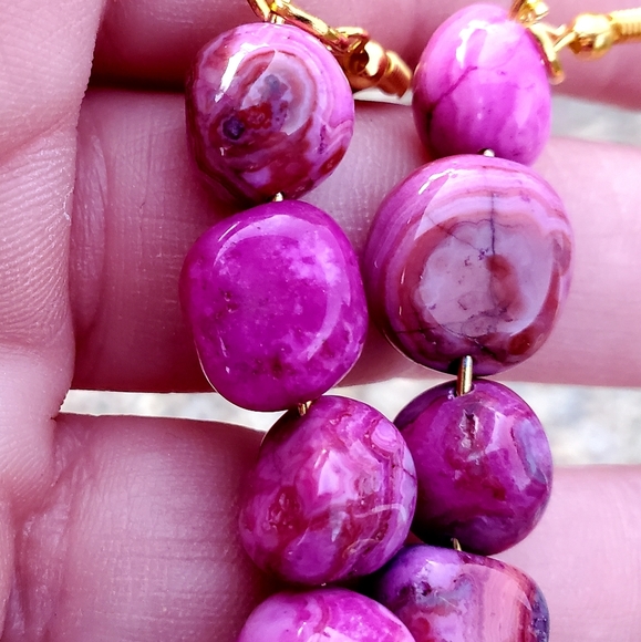 New Crazy Lace Agate Freeform Dangle Earrings. - Picture 5 of 13